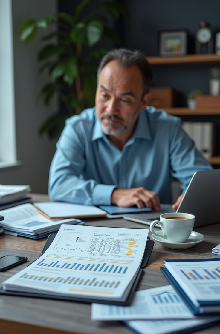 Asesor financiero trabajando con datos digitales